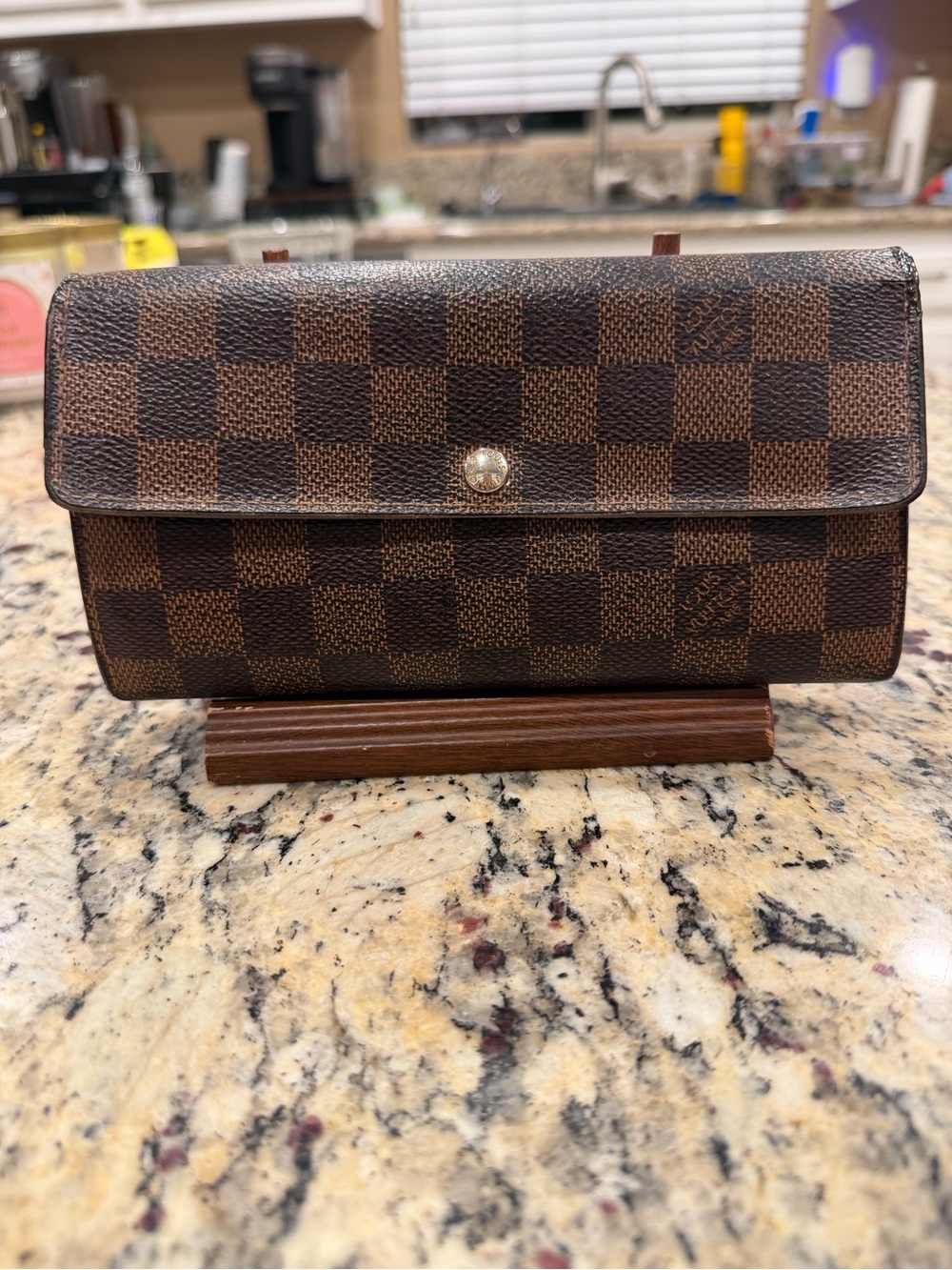 Authentic Louis Vuitton Damier Ebine Sara Brown Checkered Women’s Wallet